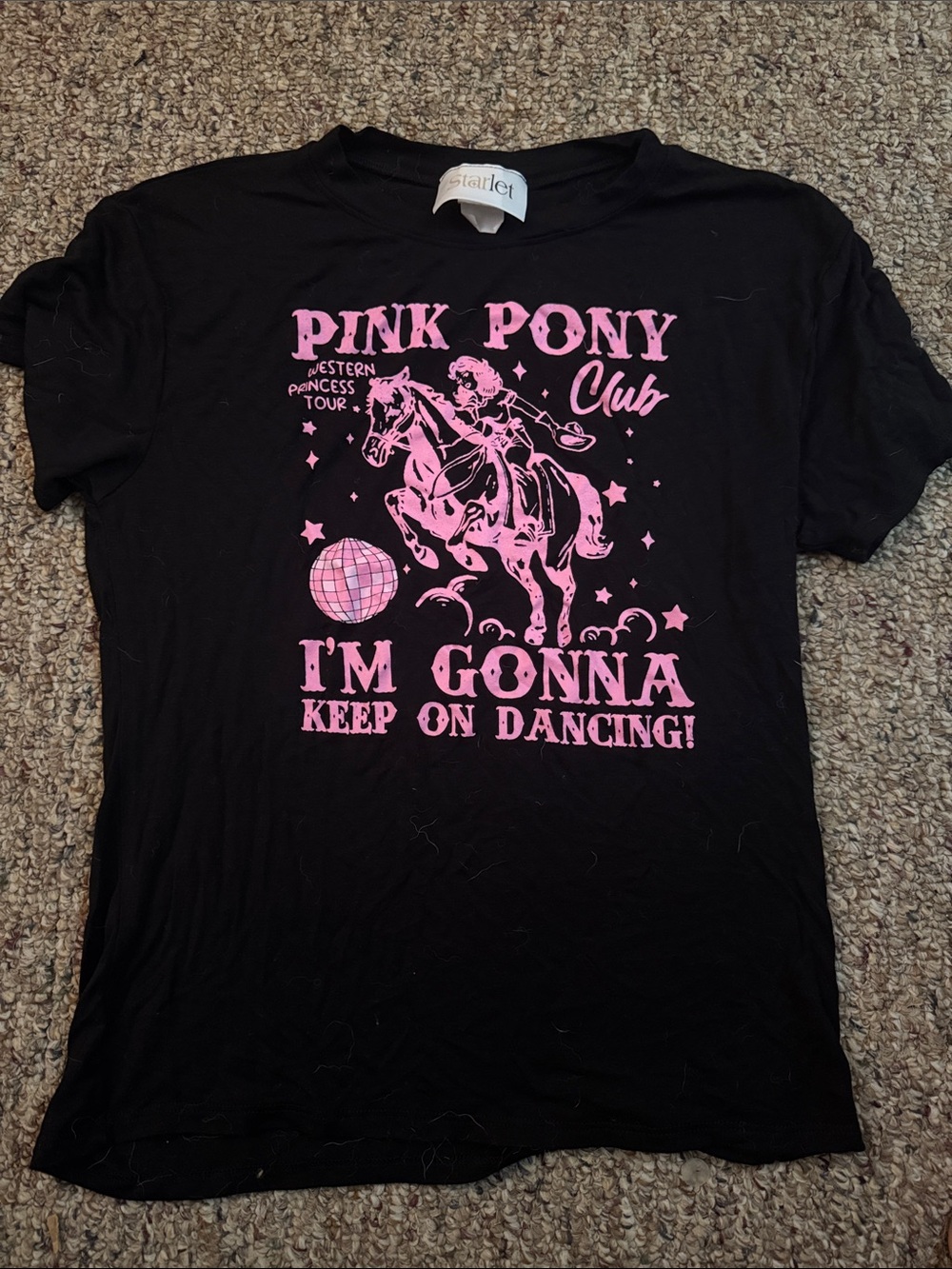 Starlet Black Short-Sleeve Tee with Pink 'Pink Pony Club' Graphic